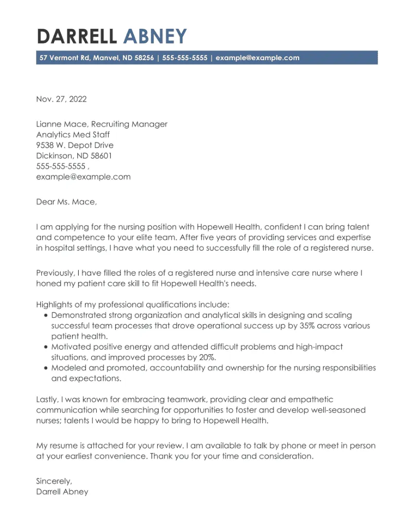 Nursing cover letter examples & how to write one 2025