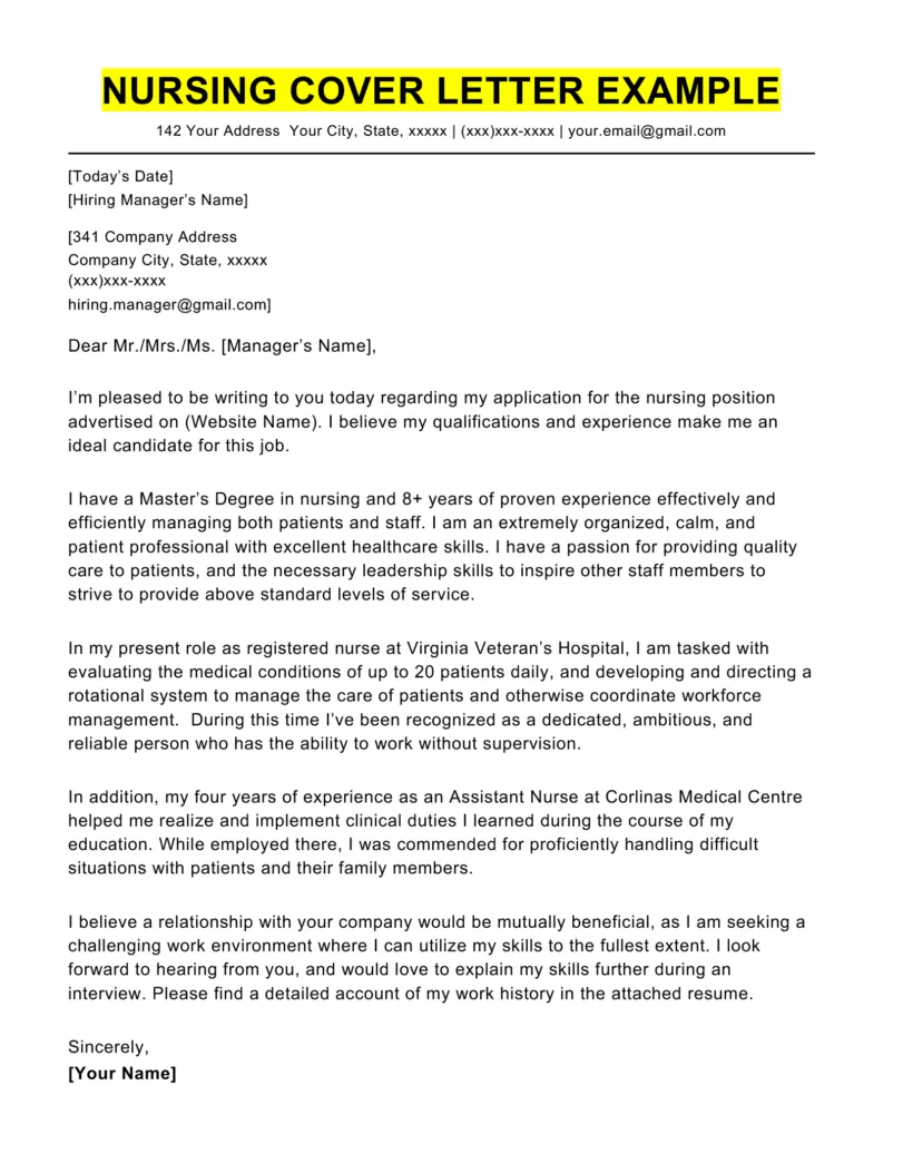 Nursing cover letter examples tips for 2025