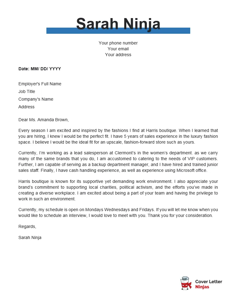 Retail Cover Letter Example and Actionable Writing Tips - Cover Letter