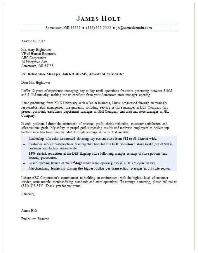 Retail Cover Letter Sample | Monster.com