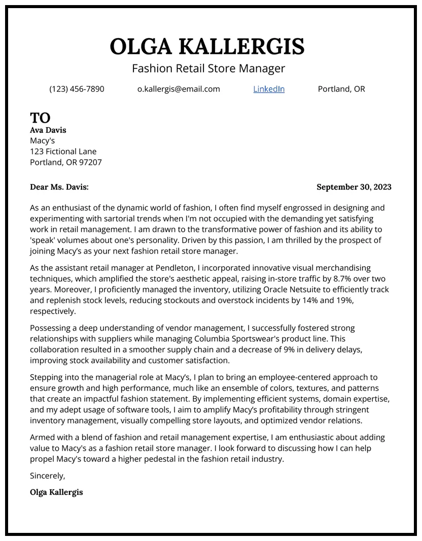 5 Retail Manager Cover Letter Examples
