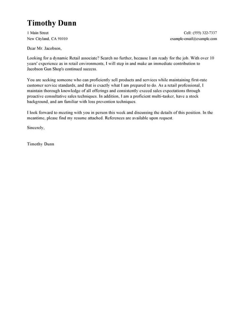 Retail Cover Letter | Mt Home Arts