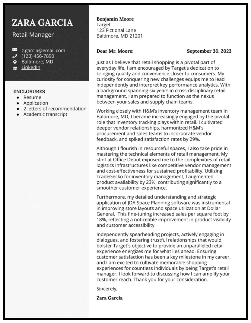 5 Retail Manager Cover Letter Examples