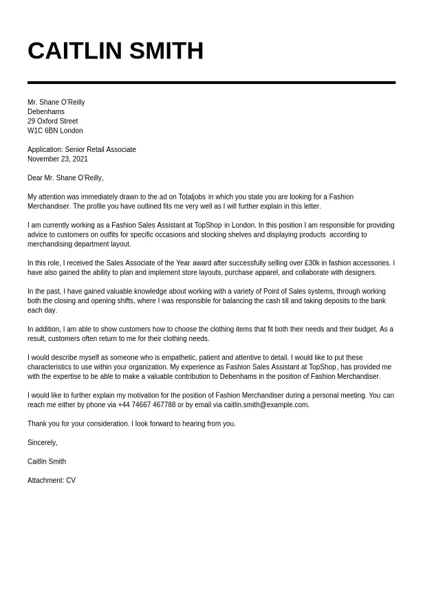 Retail Cover Letter Example | Jobseeker