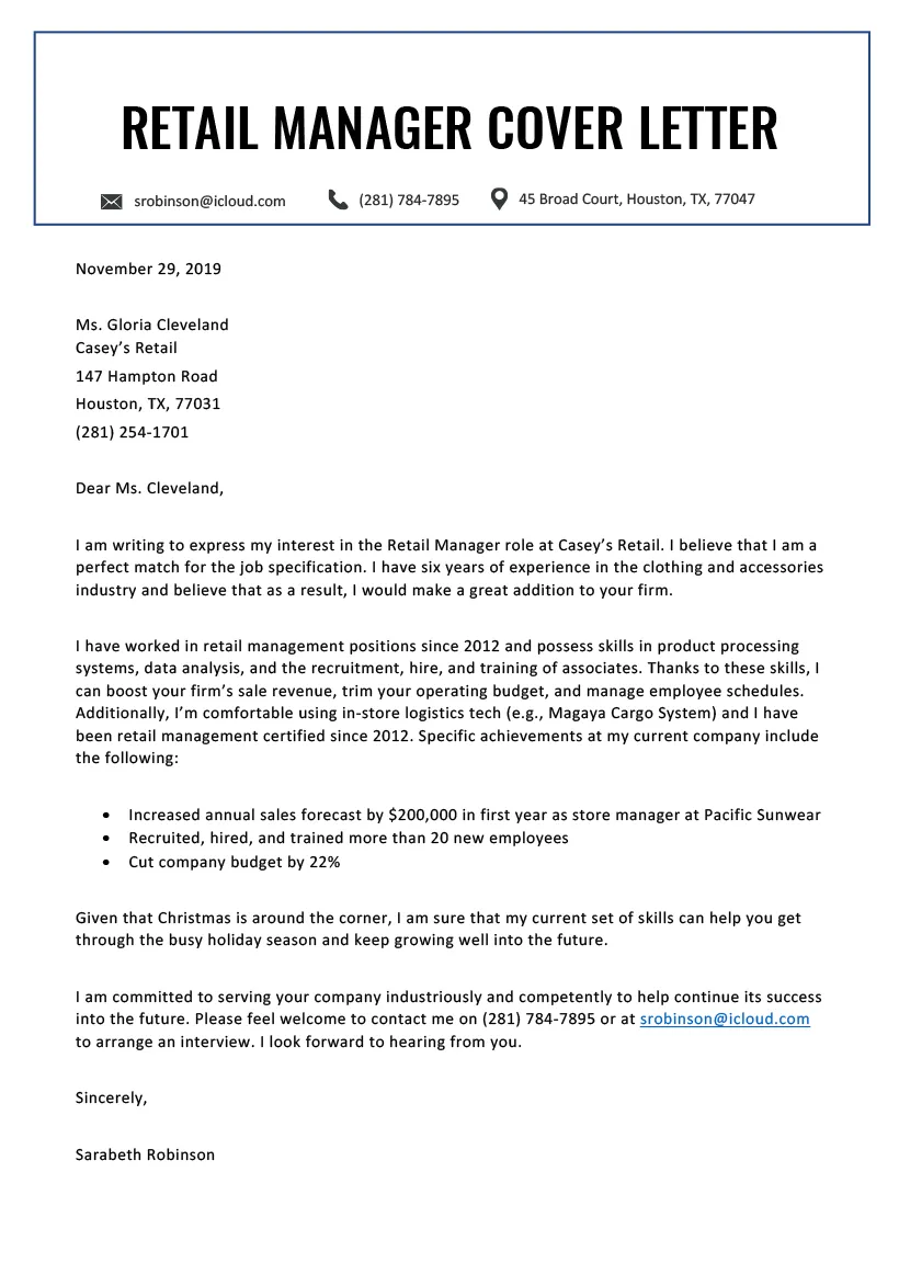 Retail Cover Letter | | Mt Home Arts