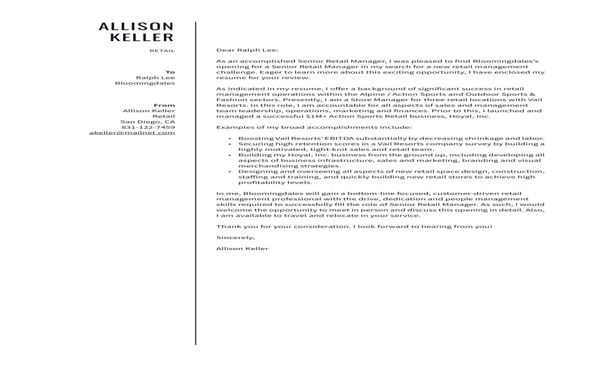 Retail Cover Letter Example & Writing Guide