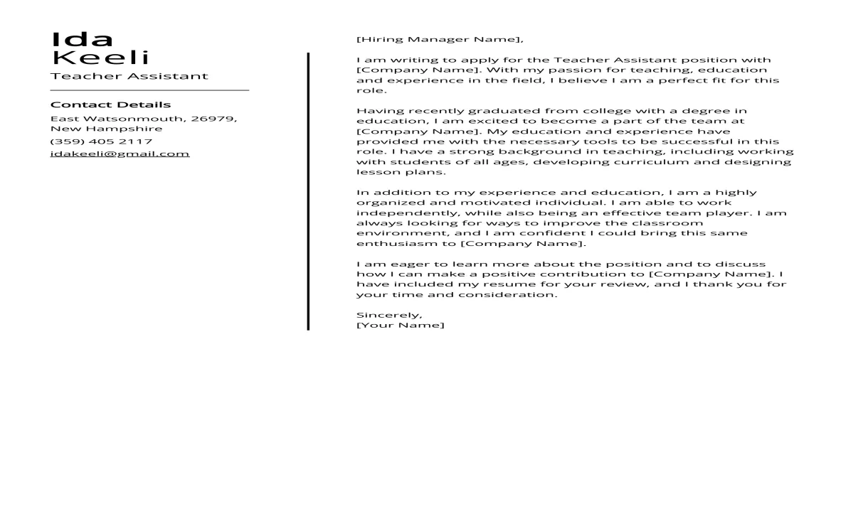 Cover Letter Exles For Teacher Istant Job - Infoupdate.org