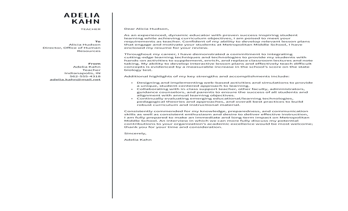 Teacher Cover Letter Example & Writing Guide