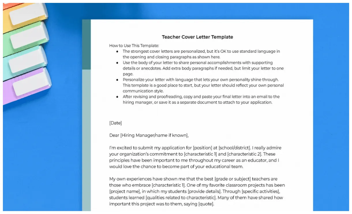 Teacher Cover Letter Examples, Template, and Tips