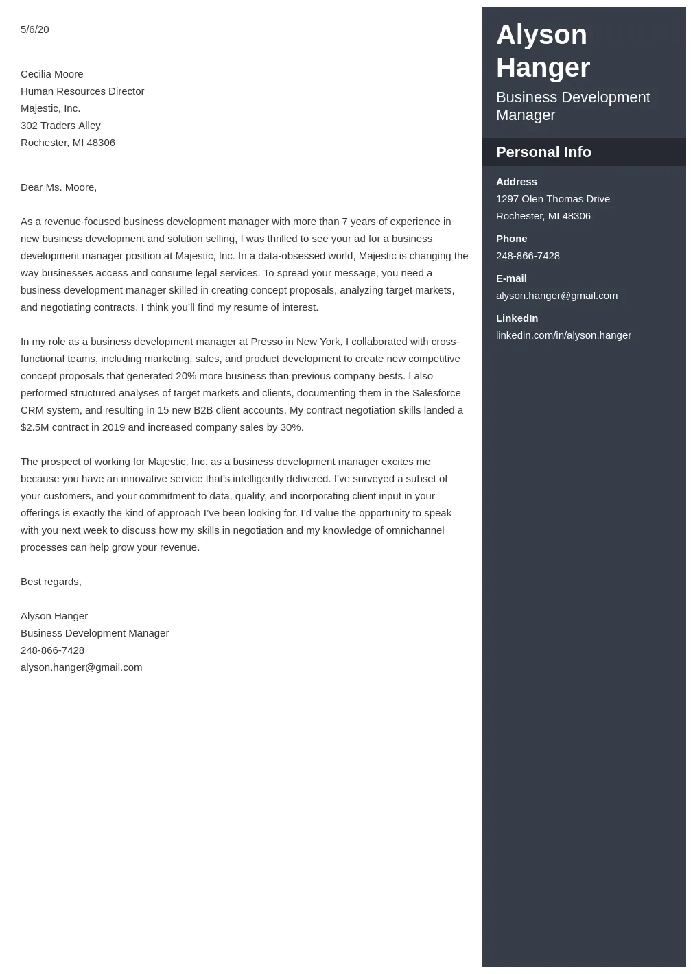 Business development cover letter examples & guide