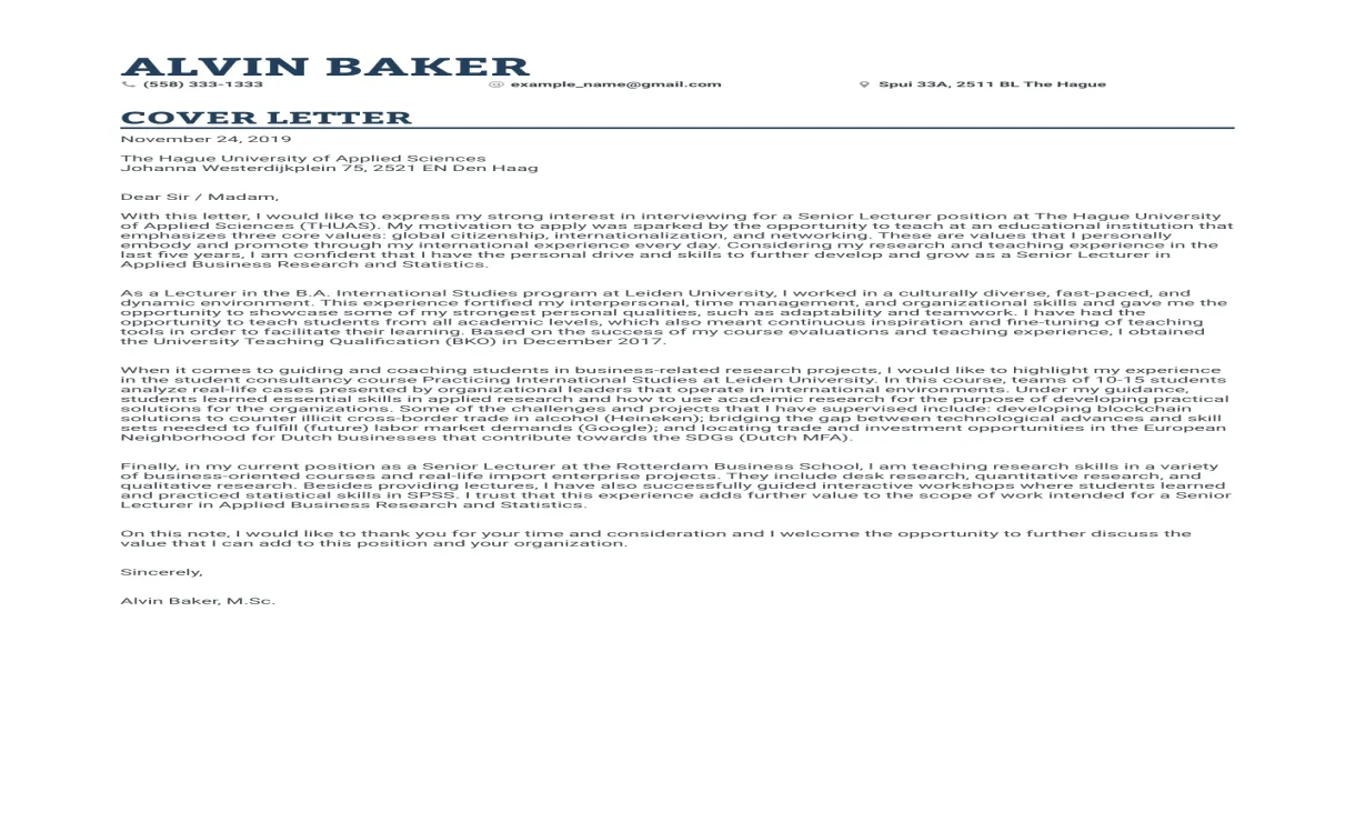 Top senior lecturer cover letter examples for 2024