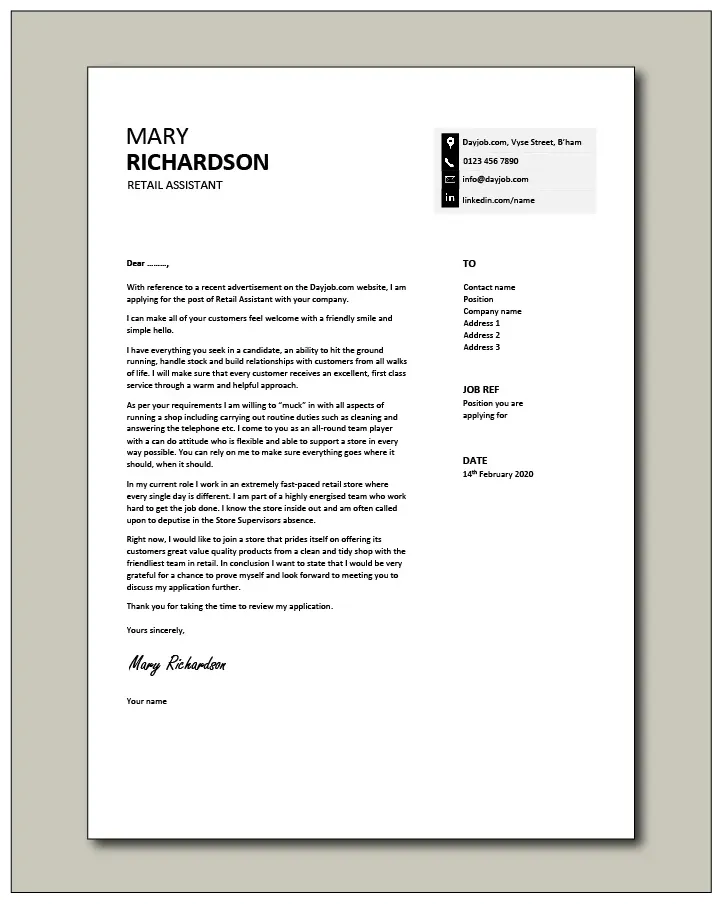 Free retail assistant cover letter example 8