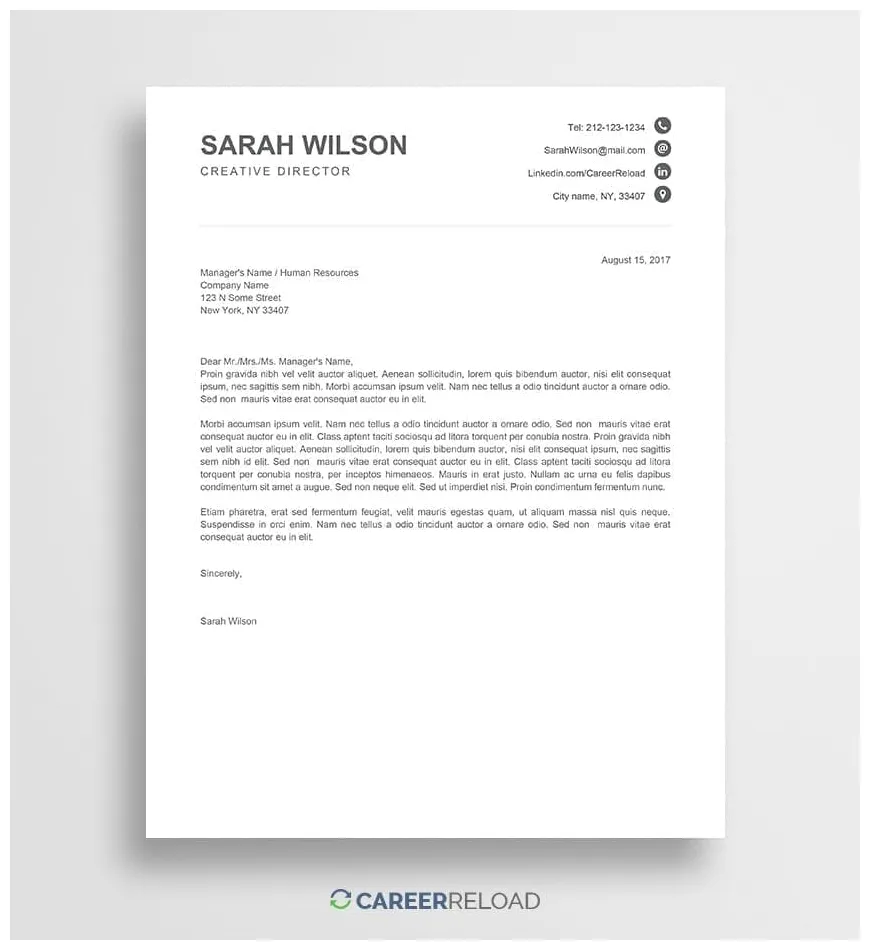 Free simple cover letter for word career reload