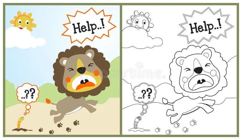 Vector Cartoon of Funny Cowardly Lion Stock Vector - Illustration of