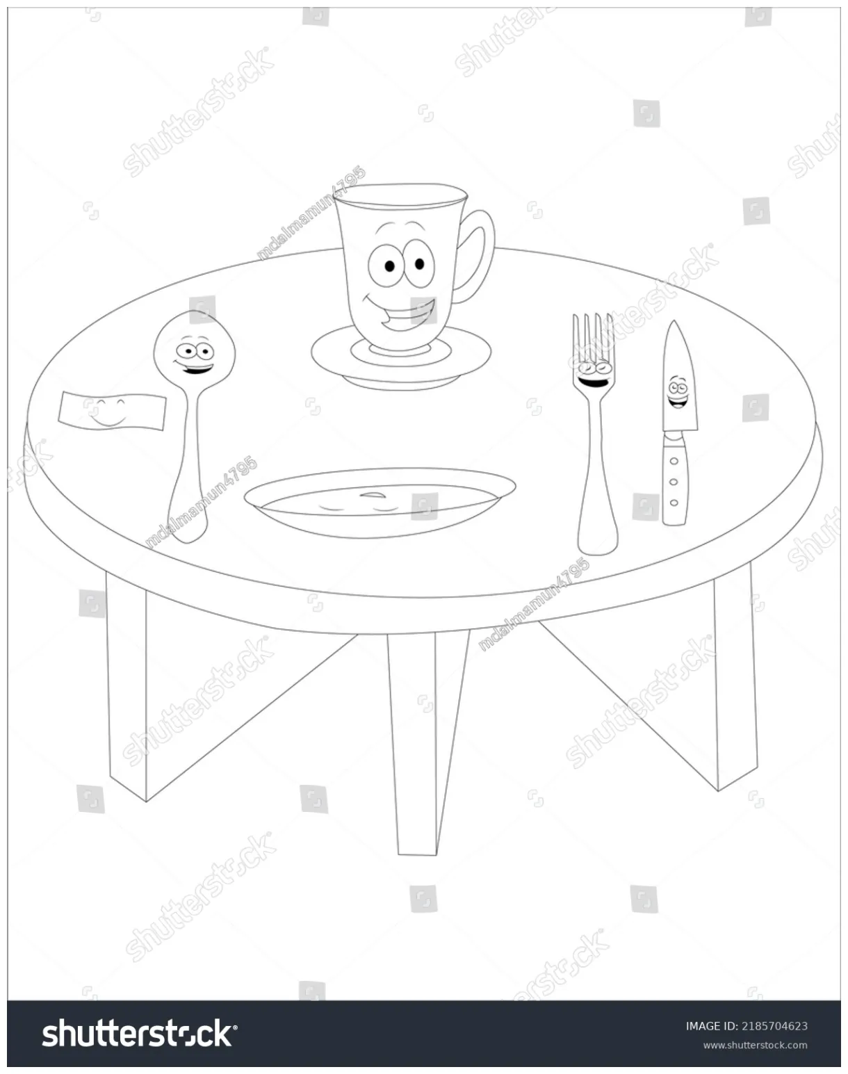 Funny children table coloring page stock vector