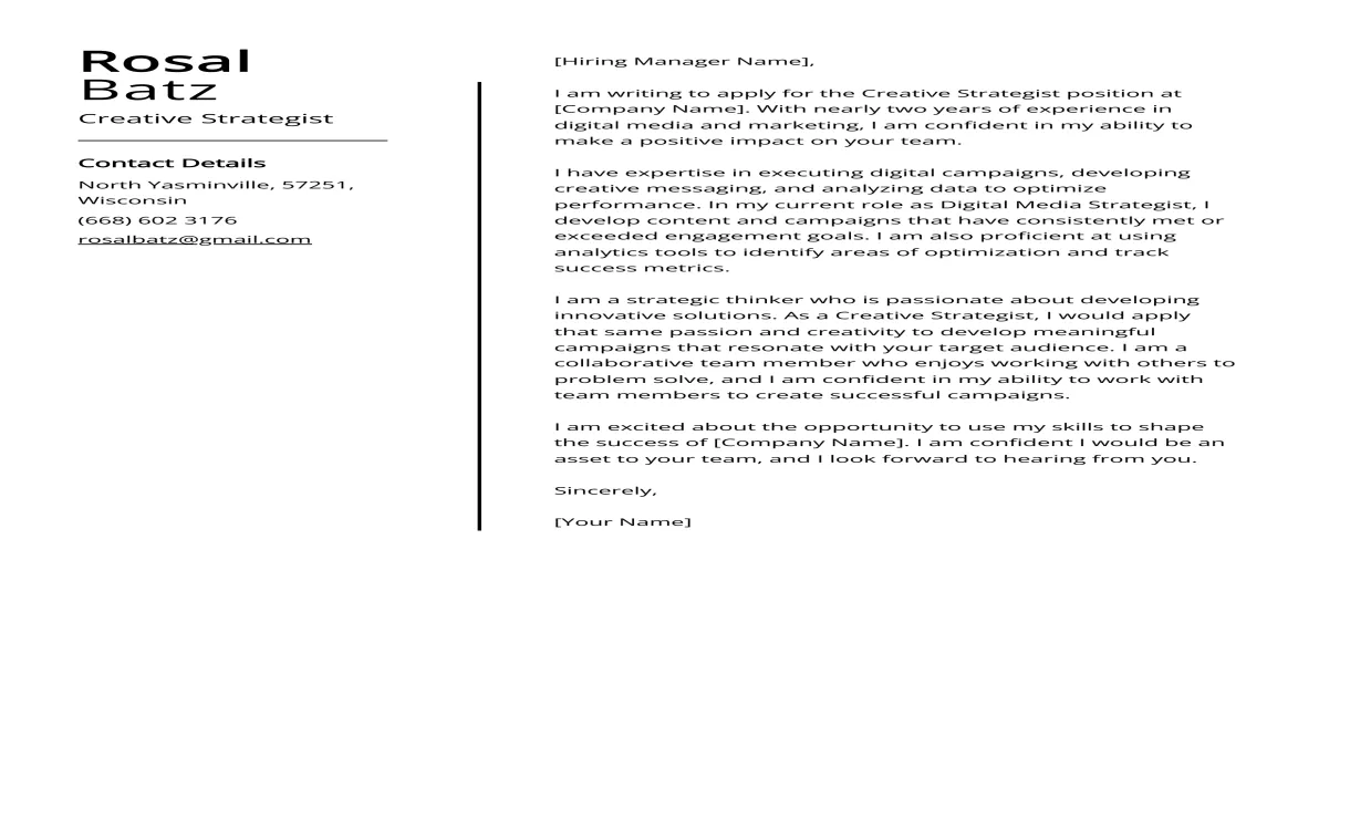 Creative Strategist Cover Letter Example (Free Guide)