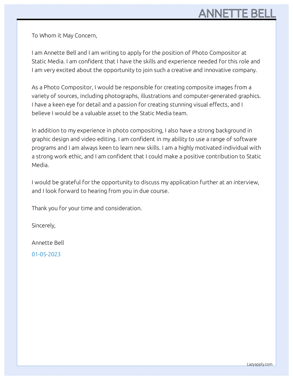 Cover letter for static media - LazyApply