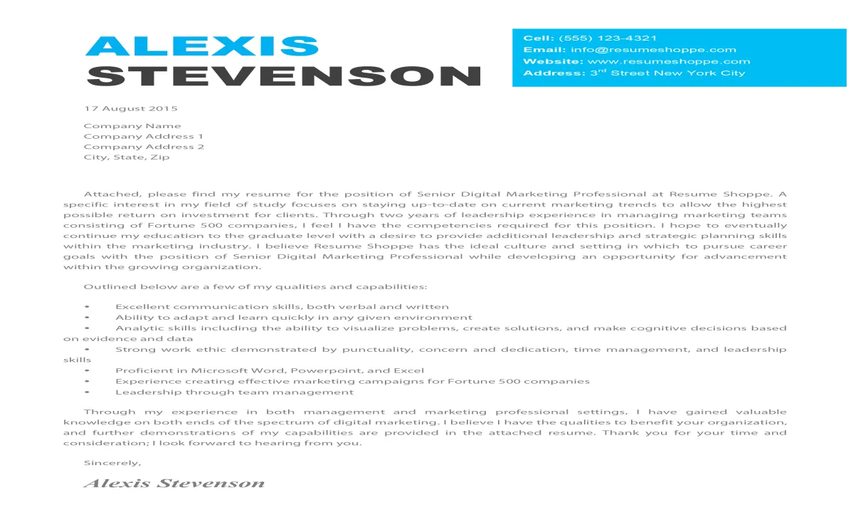 The Alexis Cover Letter - Creative Cover Letter