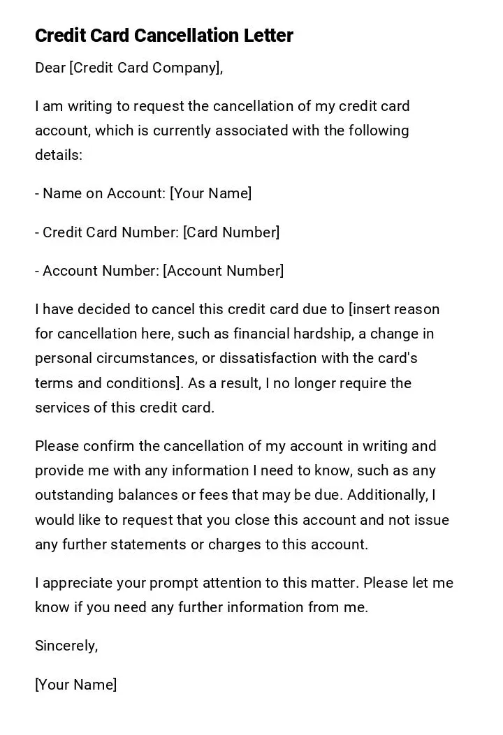 Credit card cancellation letter printable coloring page