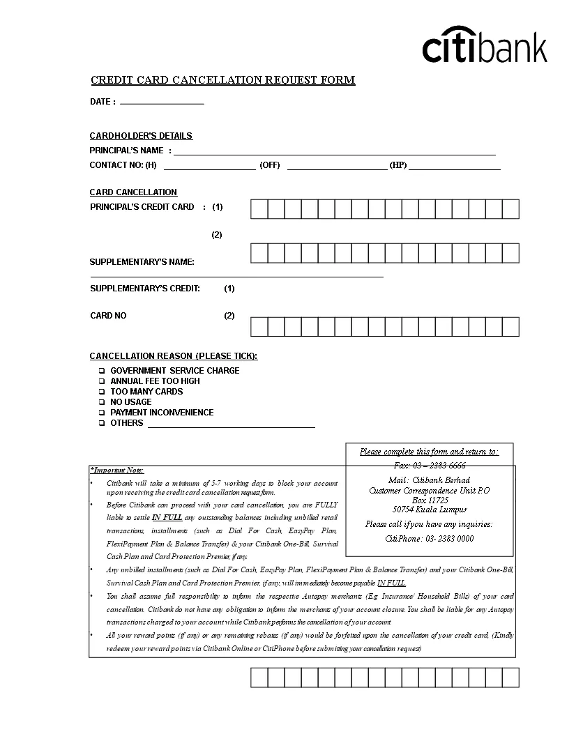 Cancellation letter template for credit card citibank credit ctr