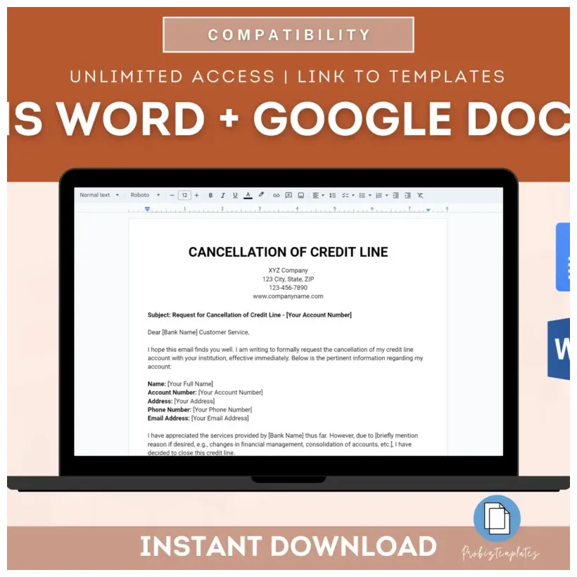 Credit line cancellation request letter template probiztemplates