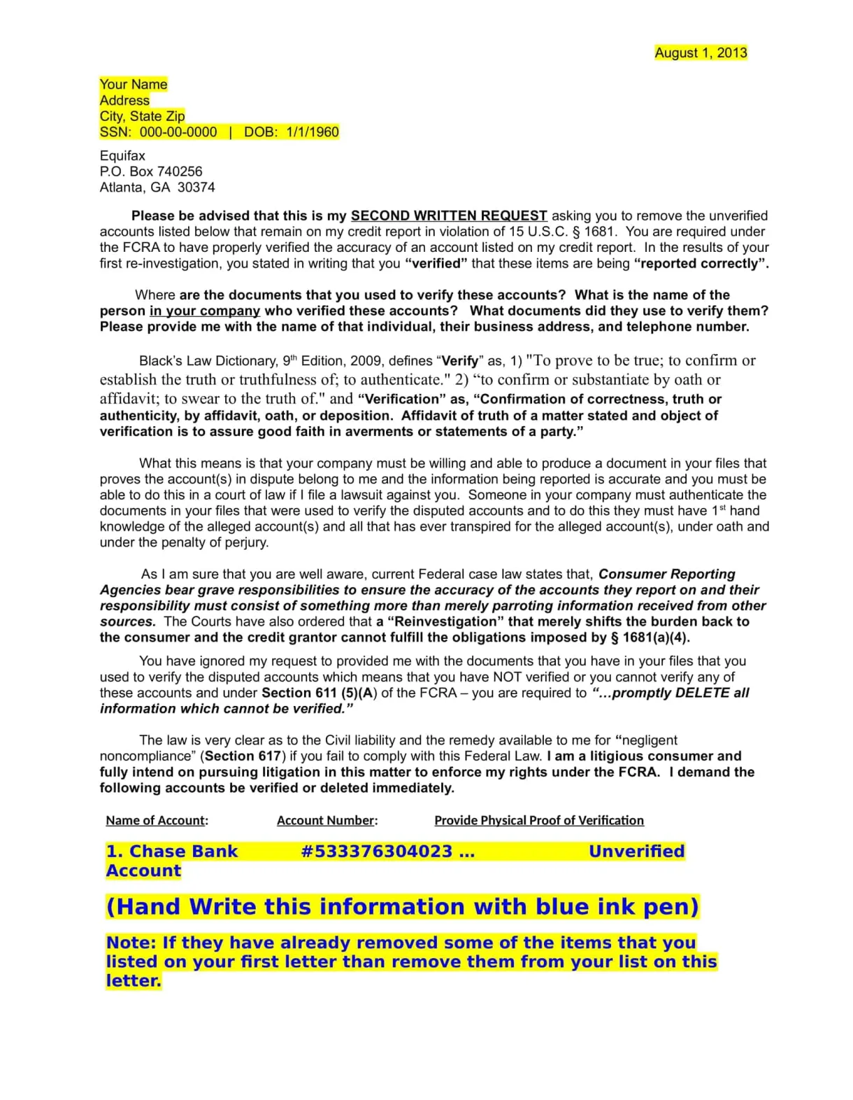 Free printable templates form 609 [pdf, word]