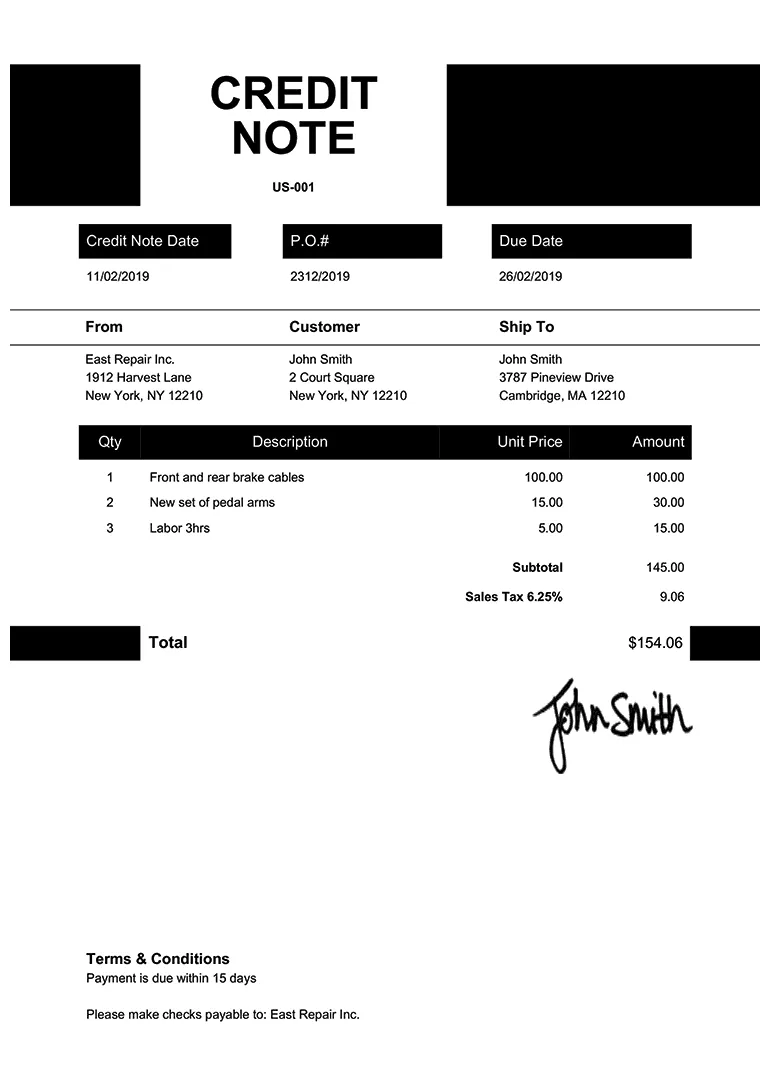 Credit note template