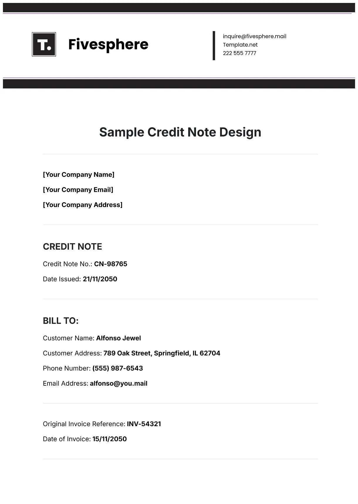 Free sample credit note design template to edit online