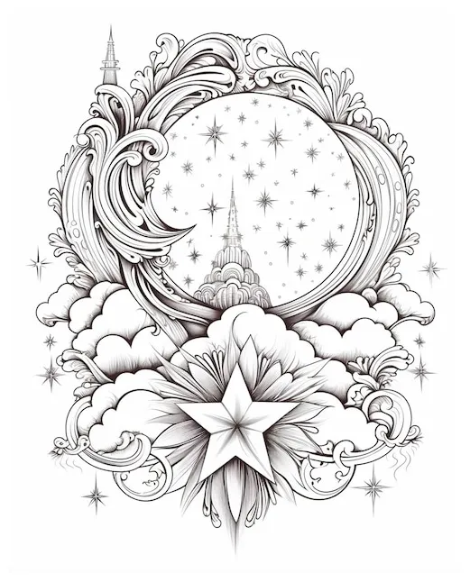 Stars and a crescent coloring page premium ai-generated