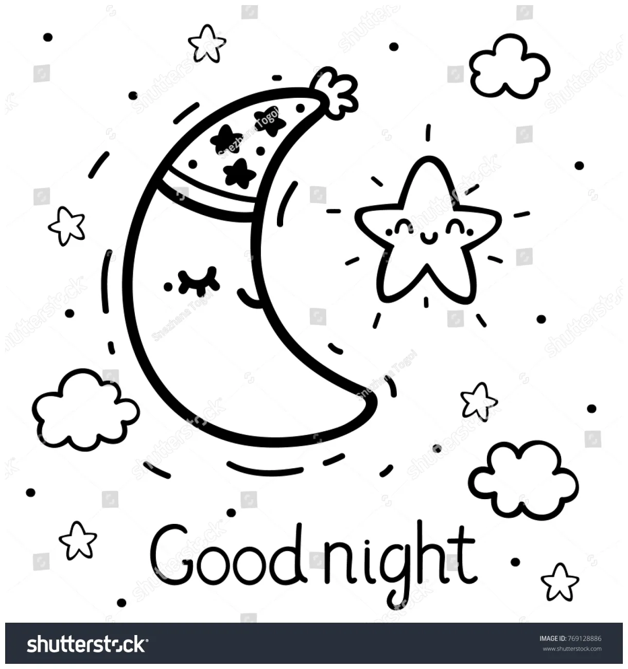 Coloring cute star waning crescent moon stock vector
