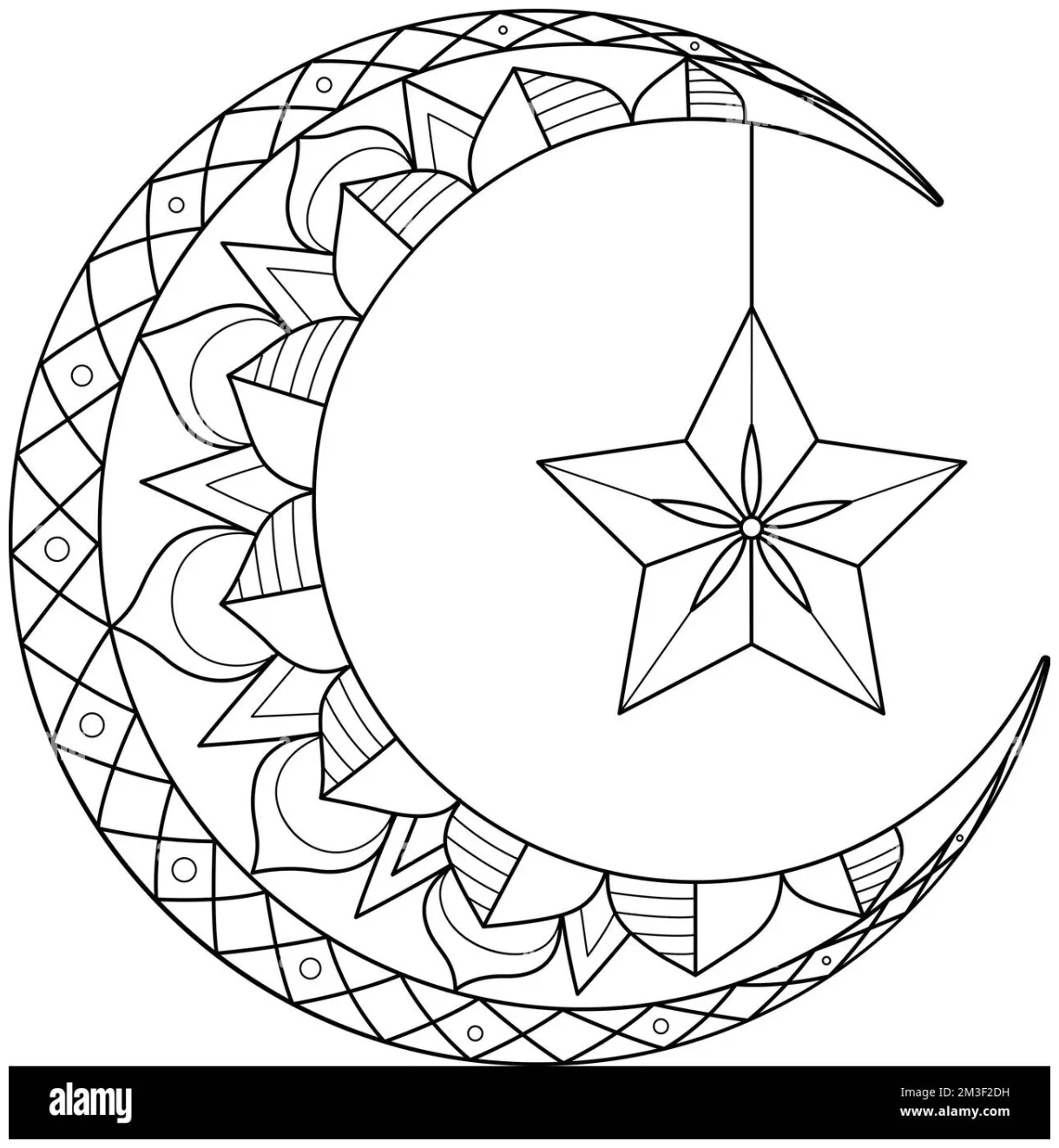 Ramadan crescent moon with star isolated coloring stock vector