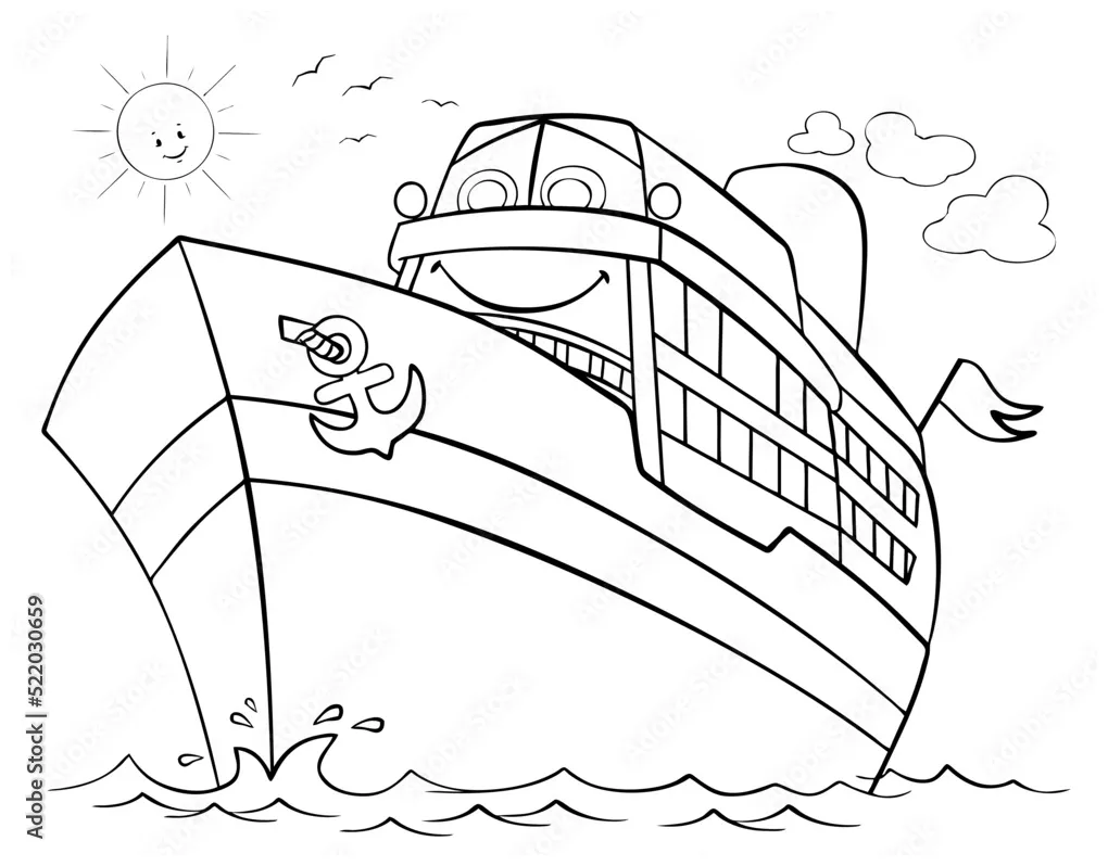 Cartoon cruise ship for coloring page. stock vector adobe stock printable coloring page