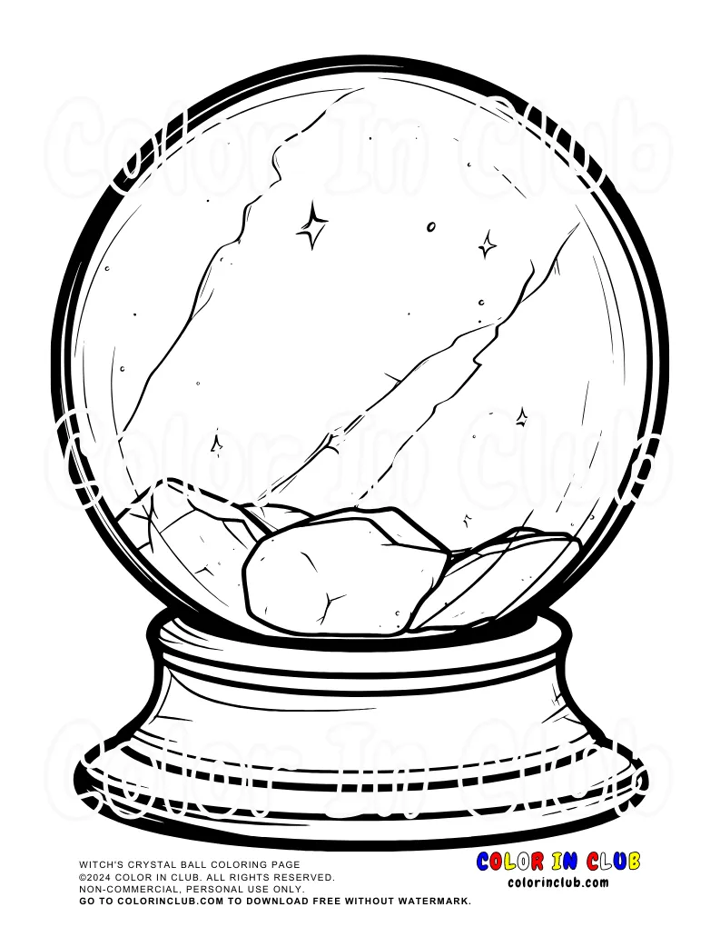 Witch's Crystal Ball Coloring Page (Free Printable PDF)