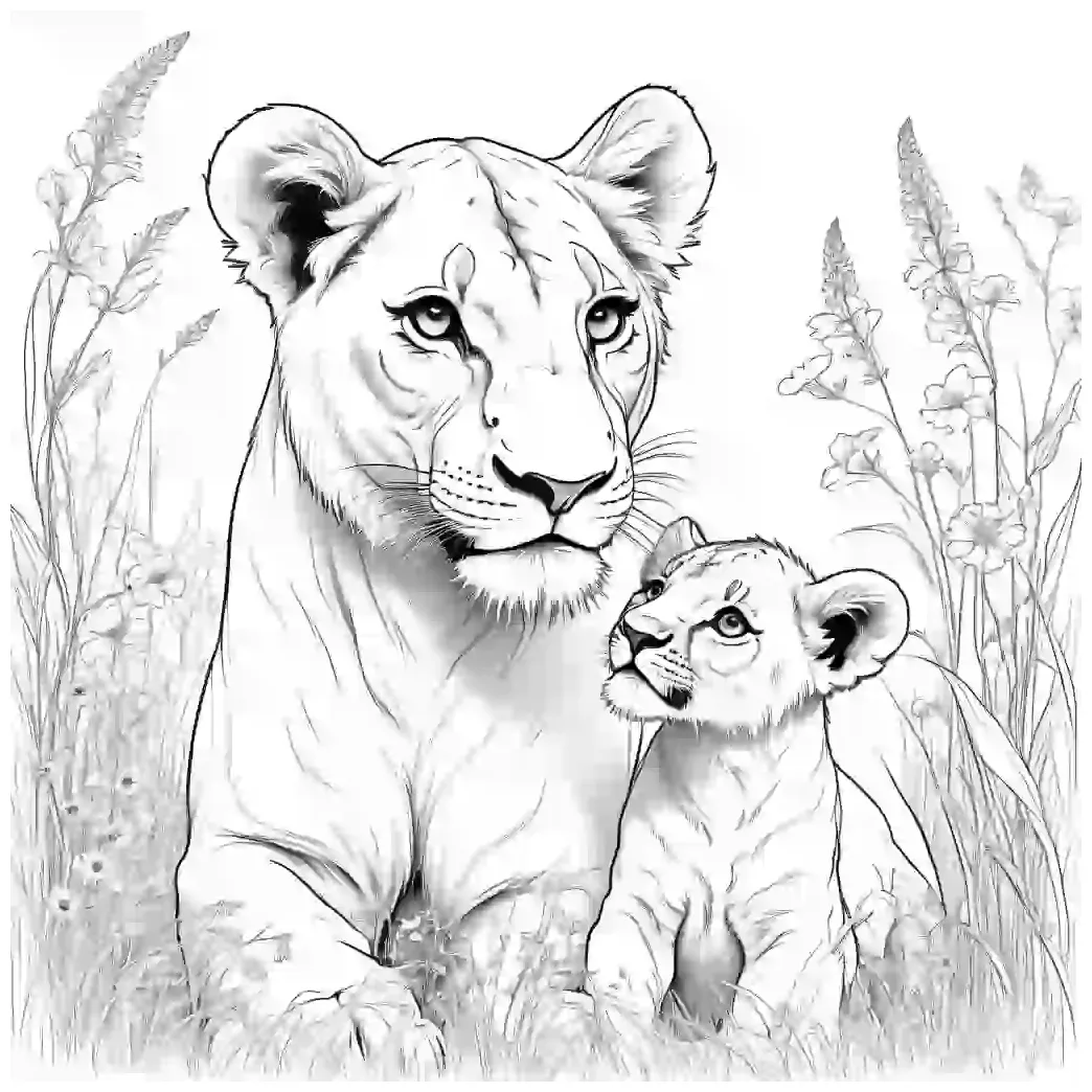 Lion cub playing with mother coloring page Lulu Pages