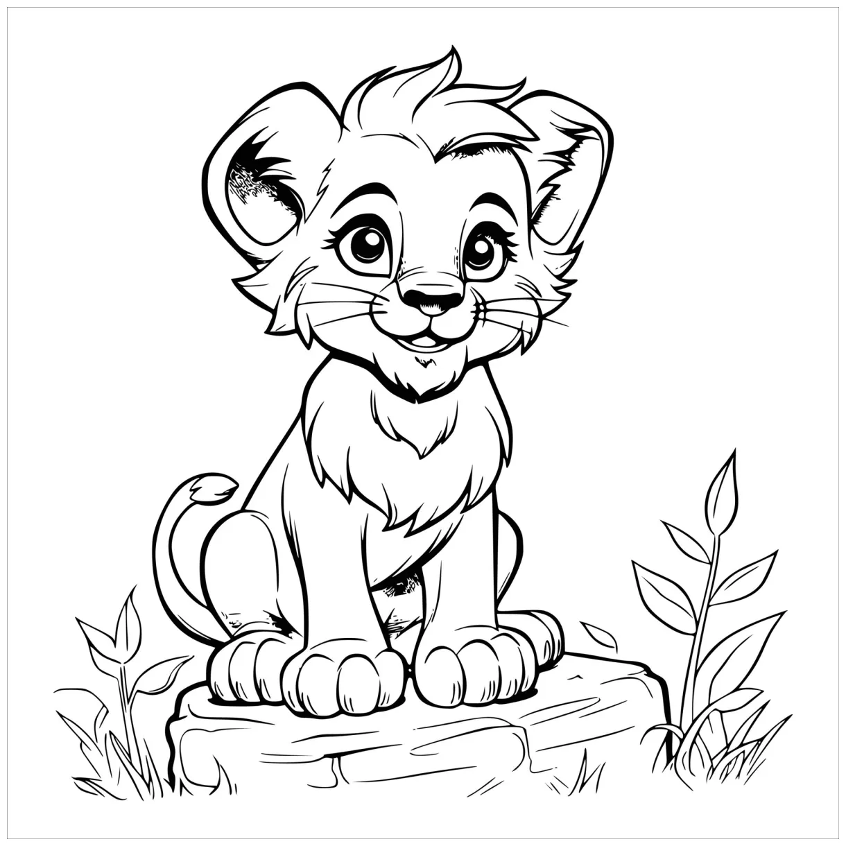 Lion cub coloring page drawing for kids 26615196 Vector Art at Vecteezy