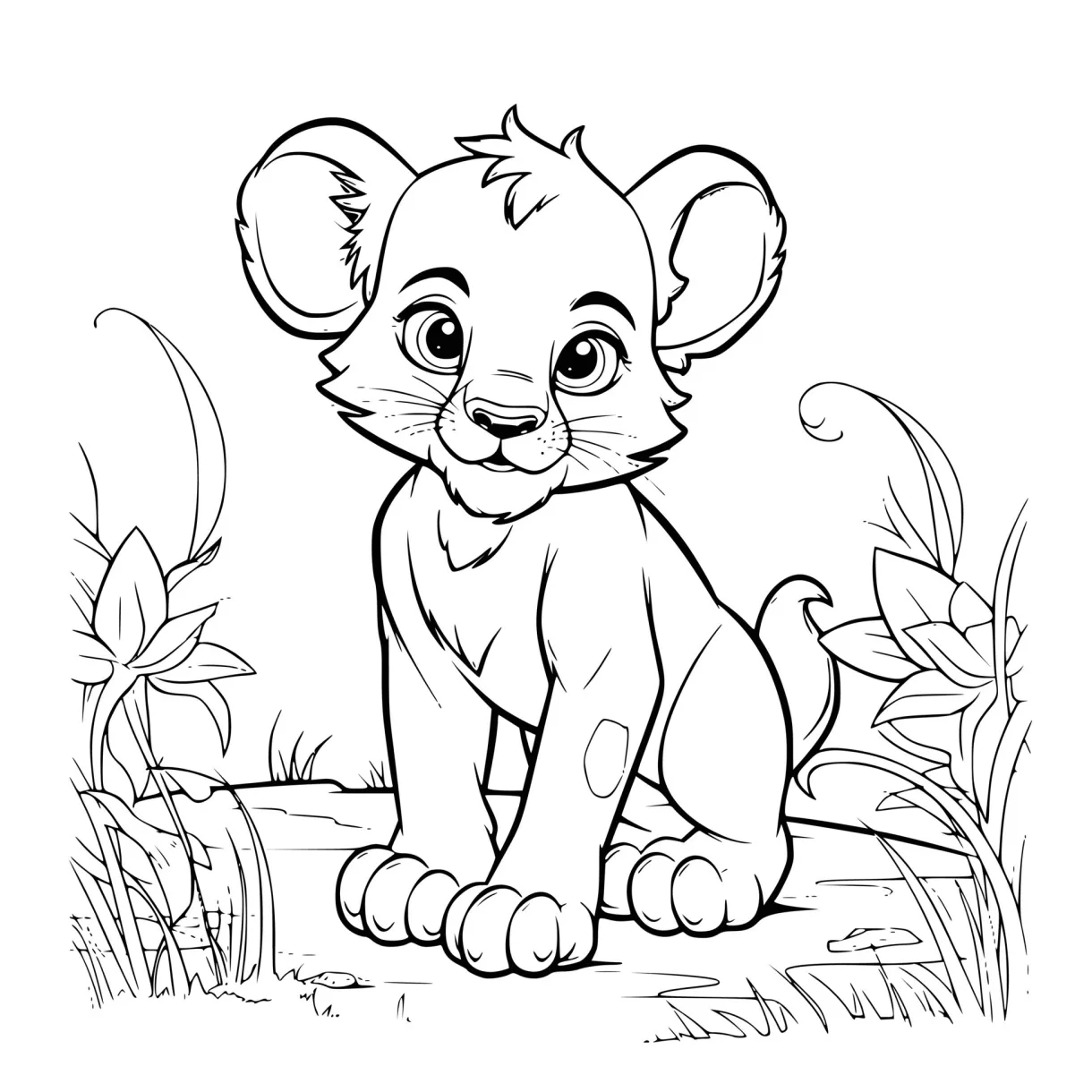 Lion cub coloring page drawing for kids 26615197 Vector Art at Vecteezy