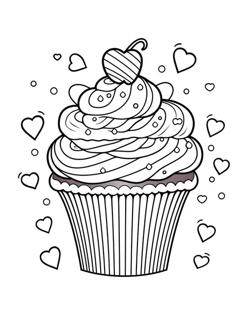 Premium coloring page a cheerful cupcake topped with a swirl of