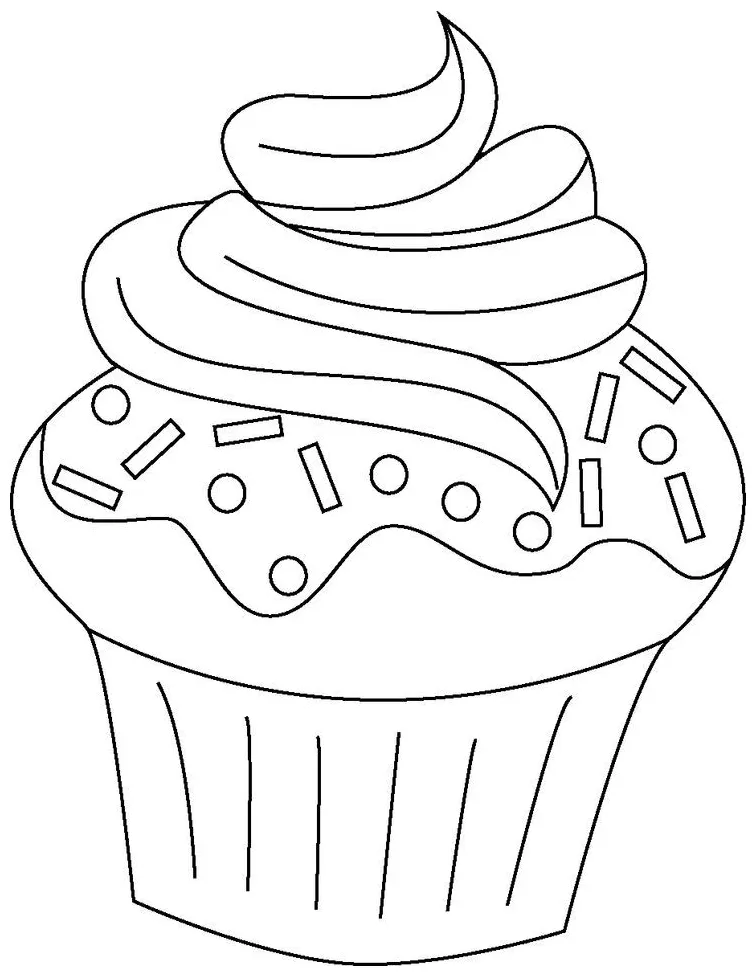 Cupcake coloring page with chocolate frosting and sprinkles printable coloring page