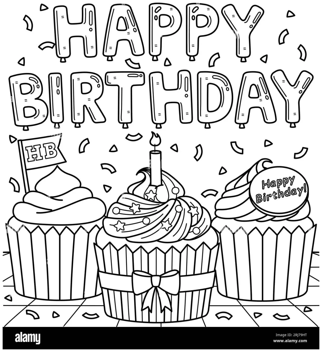 Birt ay cupcake coloring page birt ay cupcake with candle isolated