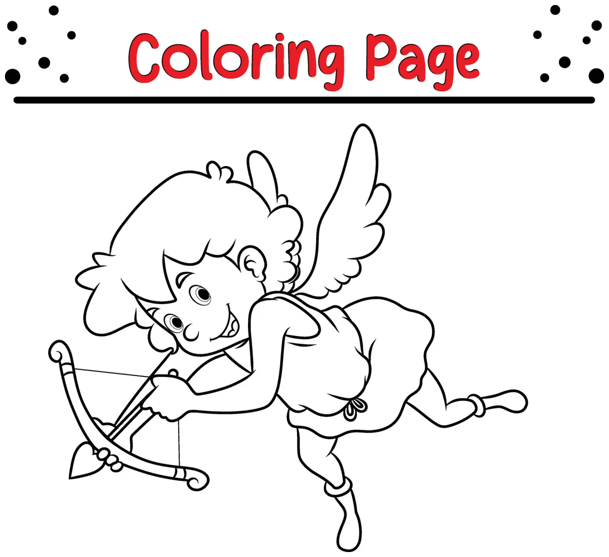 Cute cupid holding love bow arrow coloring page for children. vector