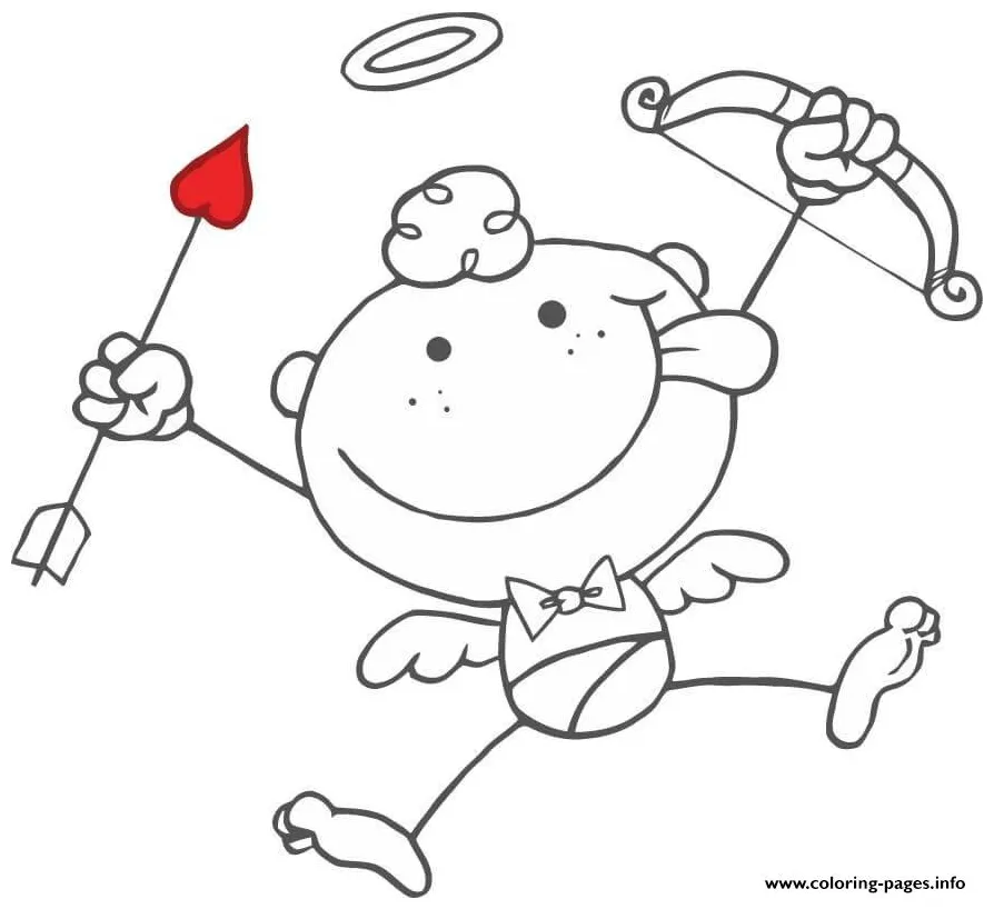 Cartoon cupid with bow and arrow coloring page printable