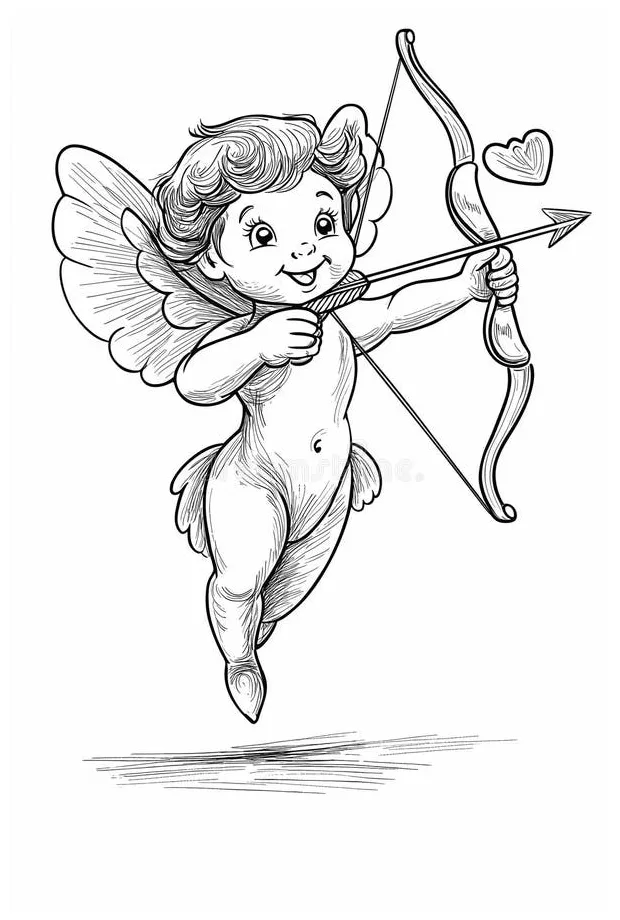 Cupid shooting heart arrow valentine s day coloring page stock