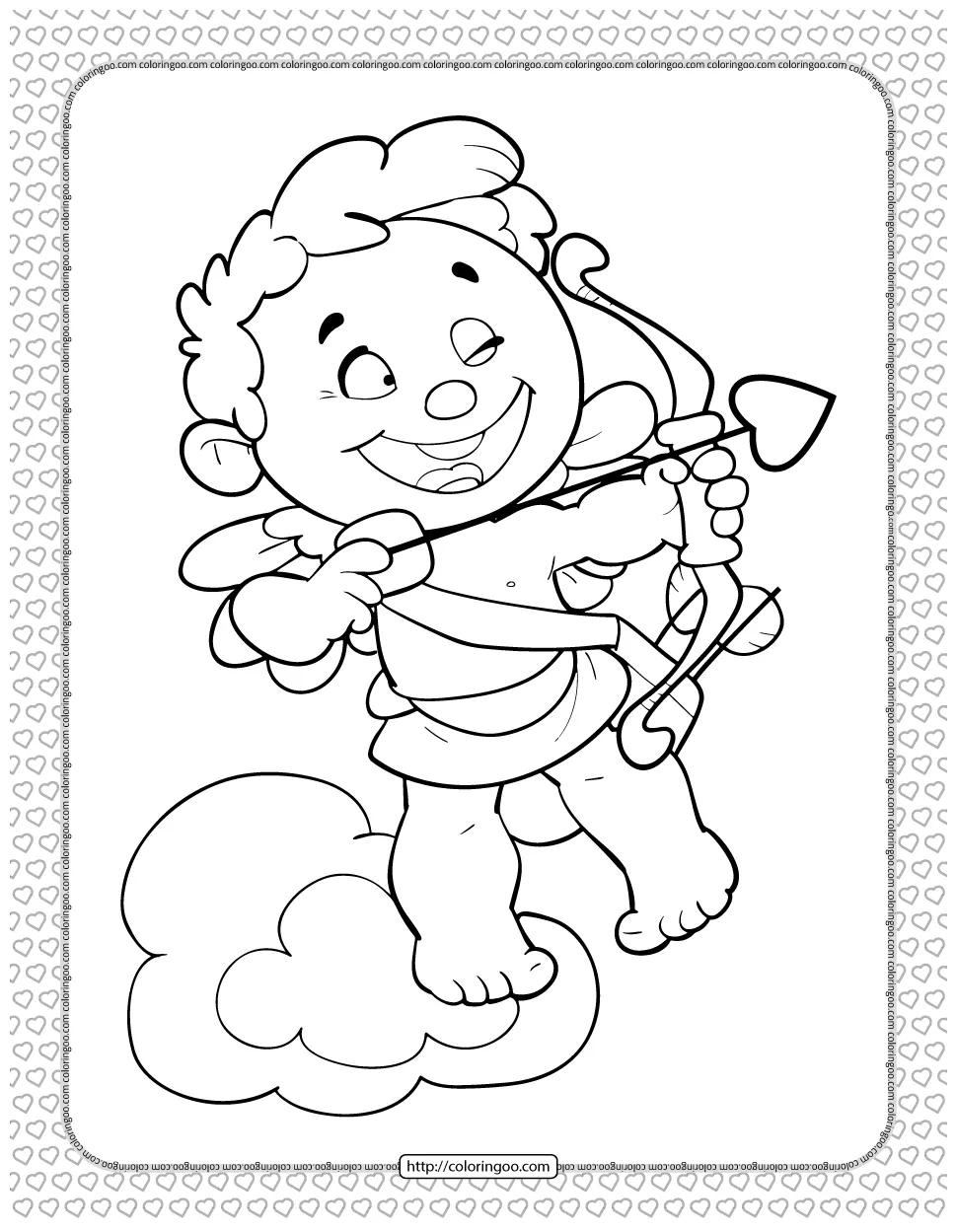 Cupid shooting an arrow coloring page