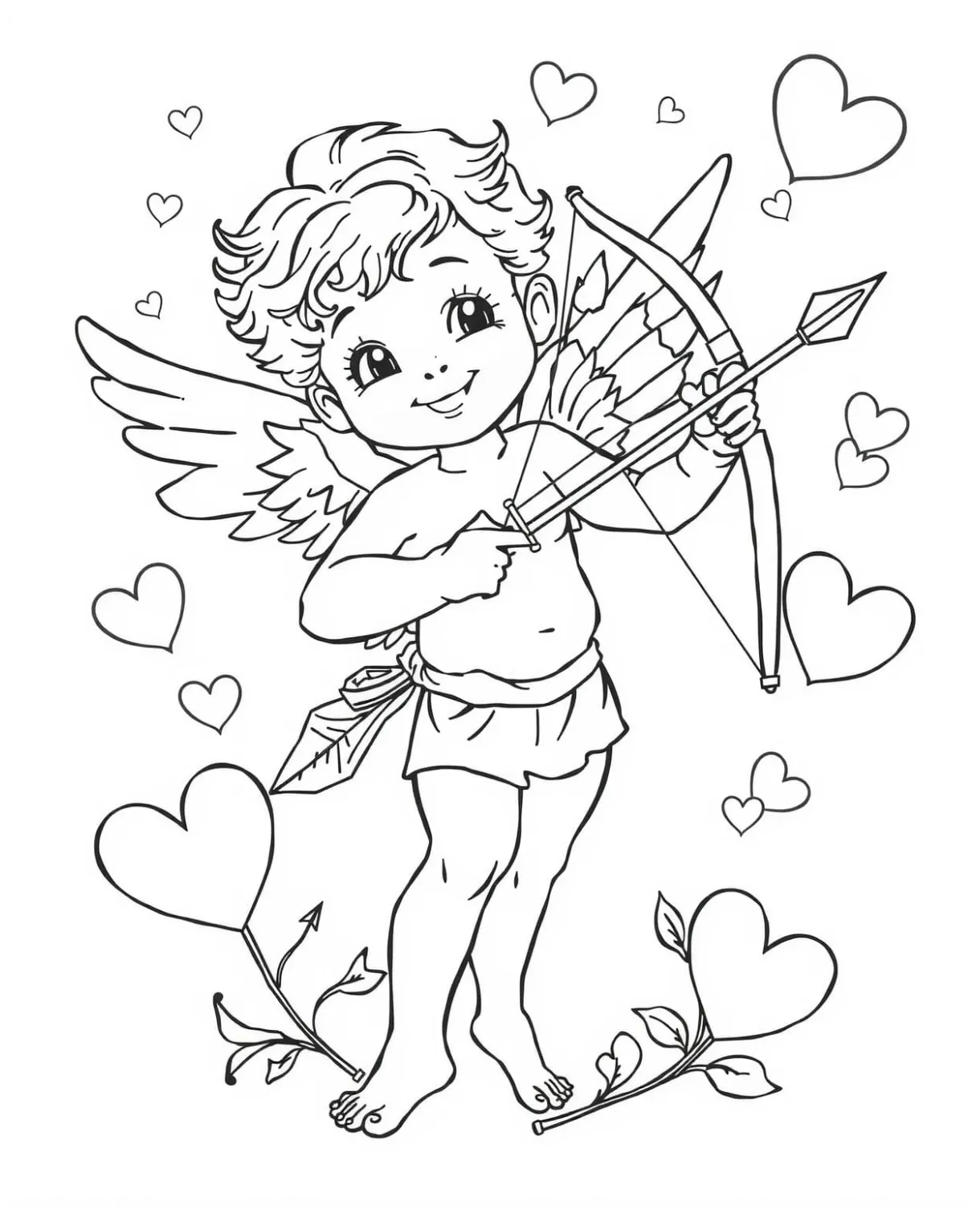 Cupid’s arrow coloring page free printable