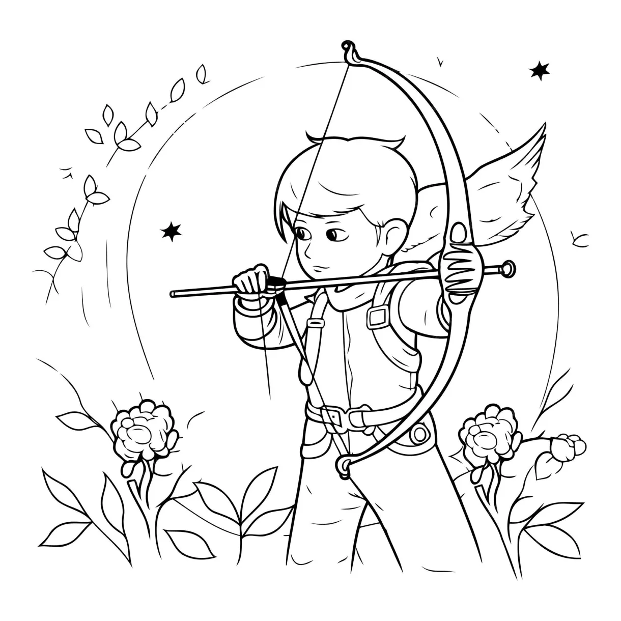 Premium vector cupid with bow and arrow coloring page