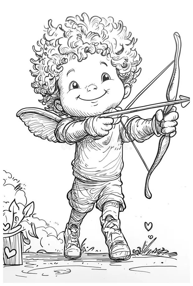 Cupid shooting heart arrow valentine s day coloring page stock