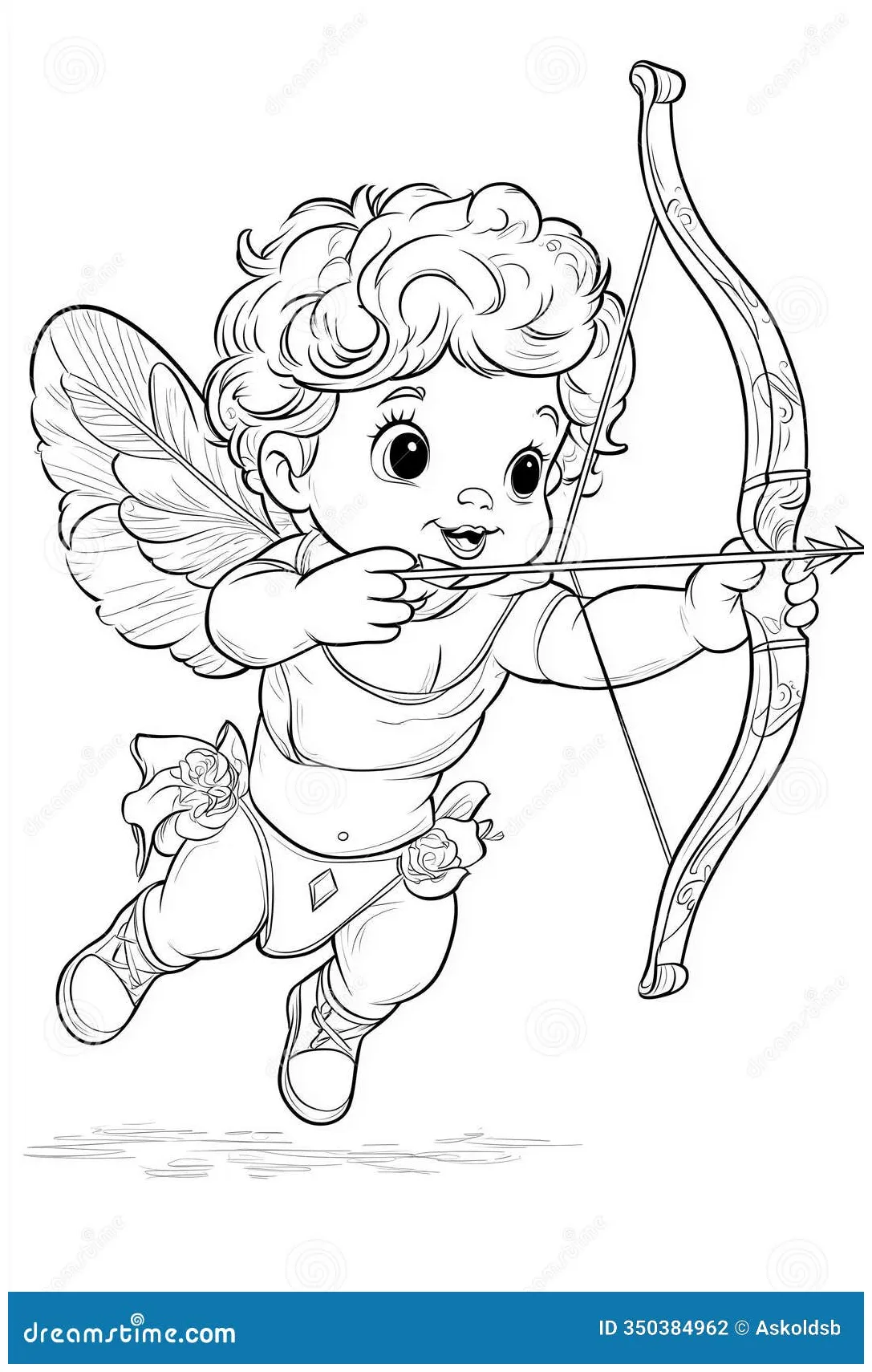 Baby cupid shooting an arrow coloring page stock illustration