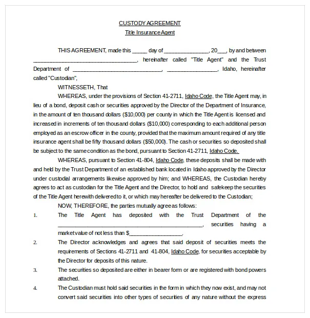 Custody Agreement Template – 11+ Word, PDF Document Download