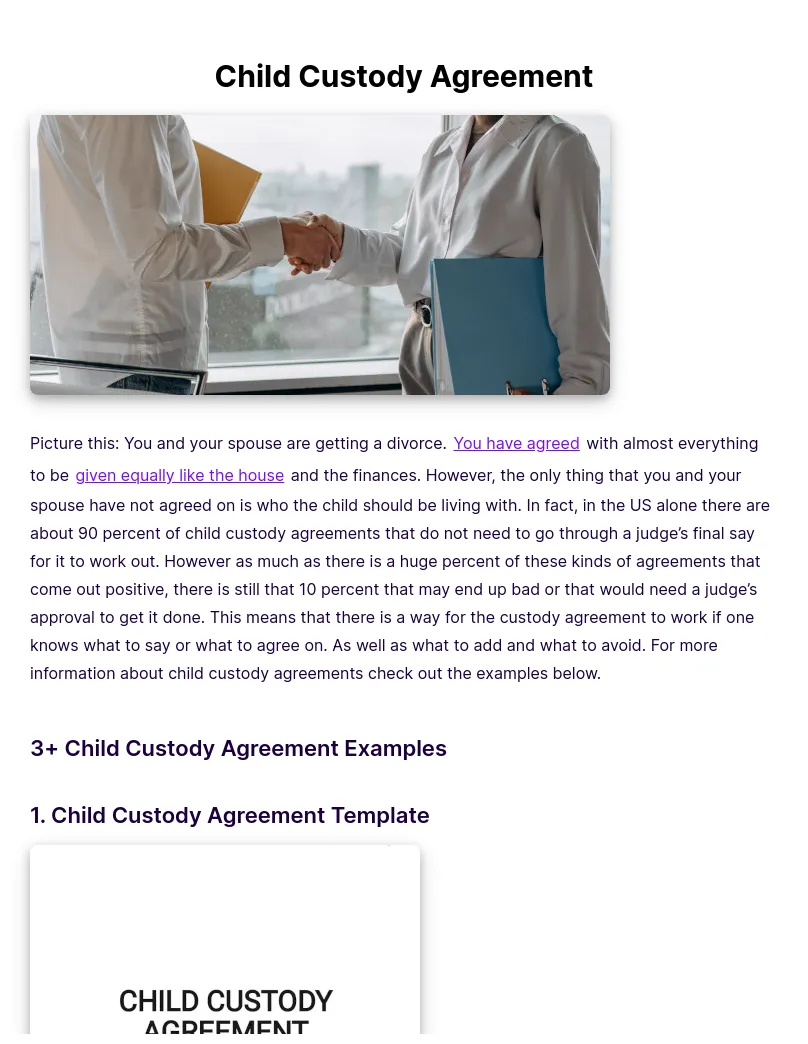 Child Custody Agreement Examples to Download