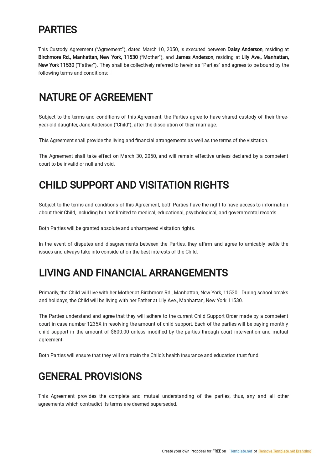 Free Sample Custody Agreement Template - Google Docs, Word, Apple Pages